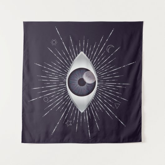 Silver & Violet Mystic Evil Eye Nazar Mati Wandteppich (Vorderseite (Horizontal))