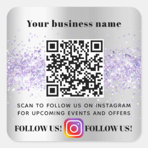 Silver violett Business QR Code Instagram Quadratischer Aufkleber