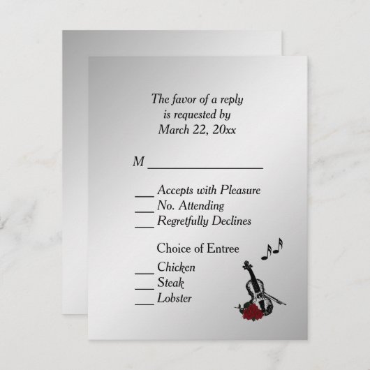 Silver Violin Music UAWG with Entree Choice RSVP Karte (Vorne/Hinten)