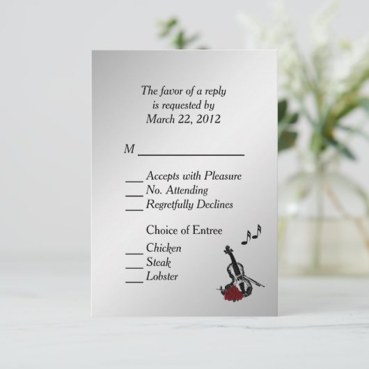 Silver Violin Music UAWG with Entree Choice RSVP Karte (Stehend Vorderseite)