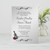 Silver Violine Music Wedding Einladung 5" x 7" (Stehend Vorderseite)