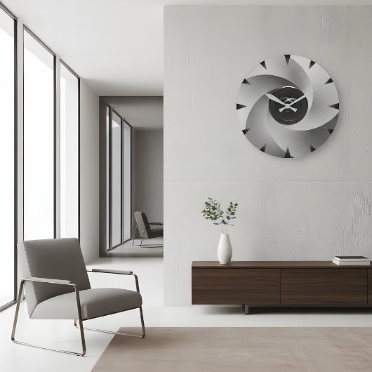 Silver Vortex Industrial Wall Clock Große Wanduhr