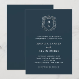 Silver Wappen | Elegant Midnight Blue Wedding Einladung