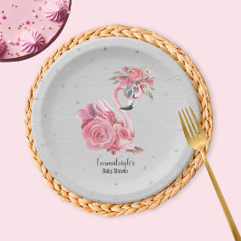 Silver Watercolor Ballerina Flamingo Baby Dusche Pappteller