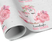 Silver Watercolor Flamingo Ballerina Babydusche Geschenkpapier (Rolleneckpunkt)