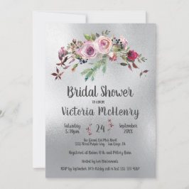 Silver Watercolor Floral Frosty Rose Brautparty Einladung