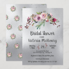 Silver Watercolor Floral Frosty Rose Brautparty Einladung