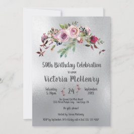 Silver Watercolor Floral Frosty Rose Geburtstag Einladung