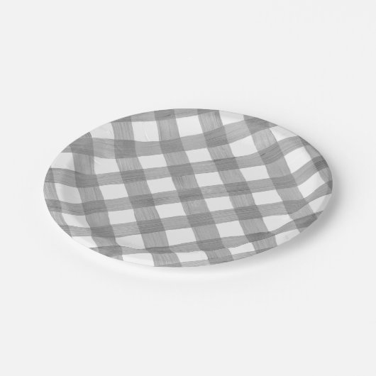 Silver Watercolor Gingham Pappteller (Schrägansicht)