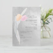 Silver Watercolor Pink Tulip Brautparty Einladung (Stehend Vorderseite)