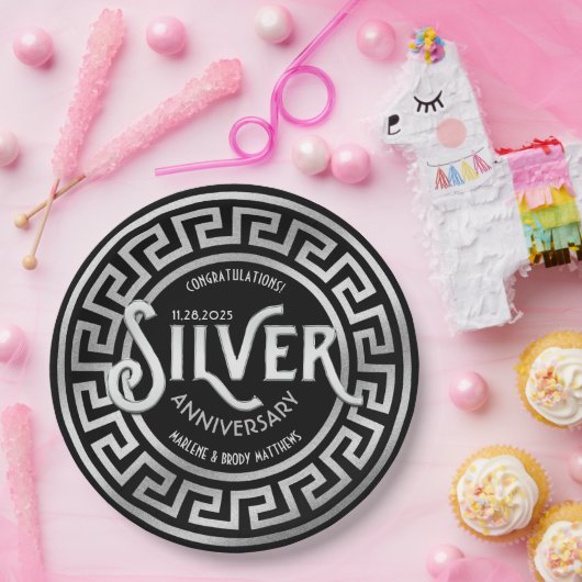 Silver Wedding Anniversary Art Deco 25. Glitzer Pappteller (Party)