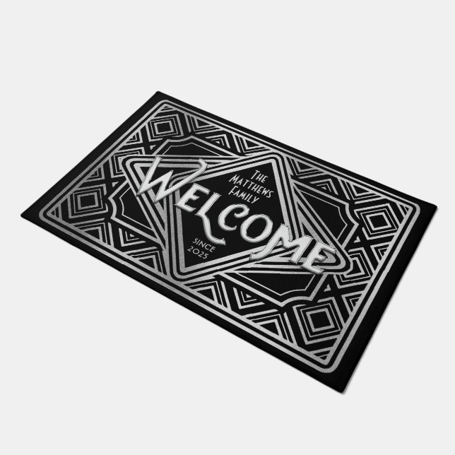 Silver Wedding Anniversary Art Deco Glitzer 25. Fußmatte (Schrägansicht)