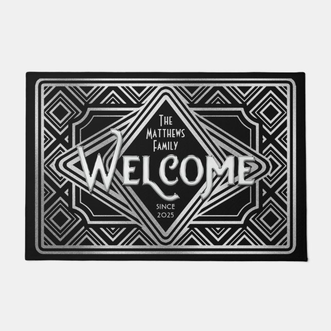 Silver Wedding Anniversary Art Deco Glitzer 25. Fußmatte (Vorderseite)