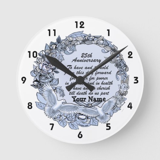 Silver Wedding Anniversary Clock Runde Wanduhr (Vorderseite)