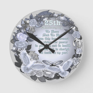 Silver Wedding Anniversary Clock Runde Wanduhr