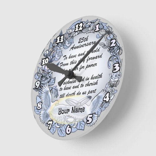 Silver Wedding Anniversary Clock Runde Wanduhr (Winkel)