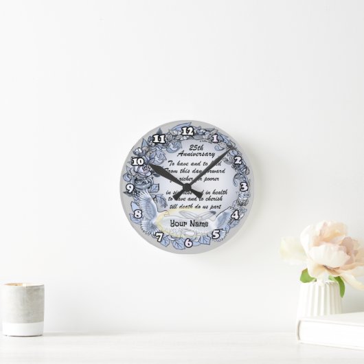 Silver Wedding Anniversary Clock Runde Wanduhr (Zuhause)