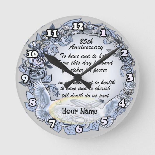 Silver Wedding Anniversary Clock Runde Wanduhr (Vorderseite)