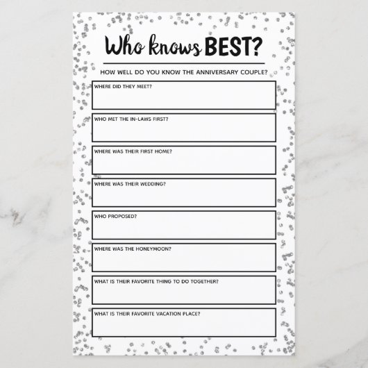 Silver Wedding Anniversary Party Game (Vorderseite)