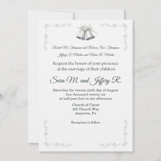 Silver Wedding Bells Wedding Invitation Einladung (Vorderseite)