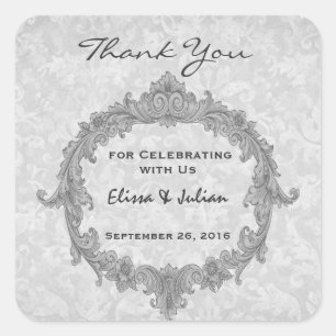 Silver Wedding Curlicue Vielen Dank für Ihre Hochz Quadratischer Aufkleber