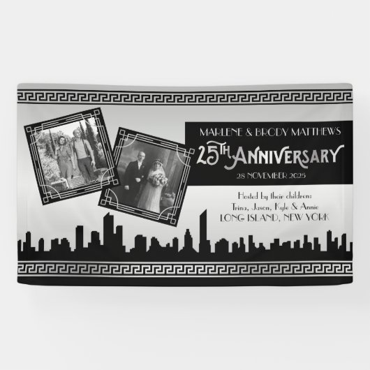 Silver Wedding Jubiläum Art Deco Gatsby Fotos Banner (Horizontal)