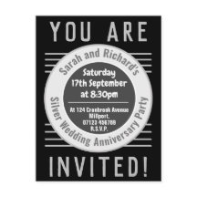 Silver Wedding Jubiläum Party Einladung Postca