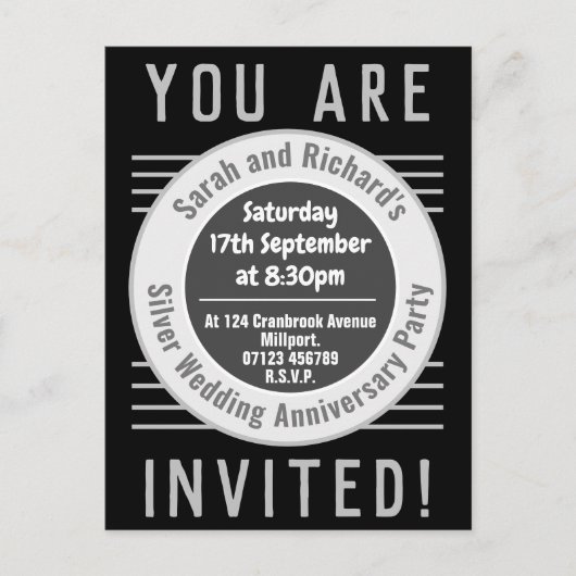 Silver Wedding Jubiläum Party Einladung Postca (Vorderseite)