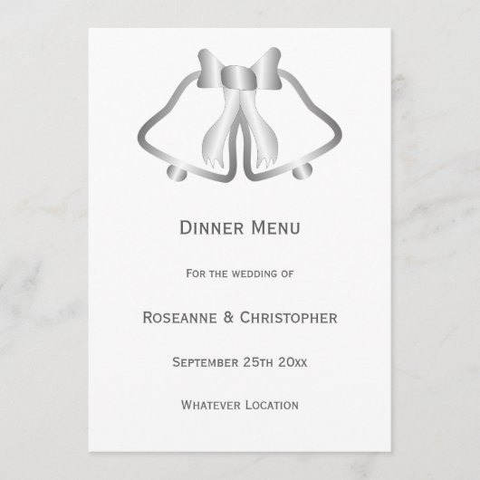 Silver Wedding Menu Bells und Ribbon Menükarte (Vorderseite)