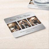 Silver Wedding Photo Save The Date Coasters Rechteckiger Pappuntersetzer (angewinkelt)