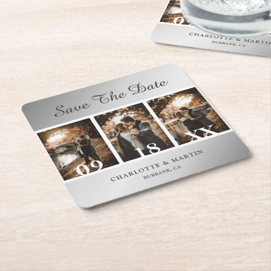Silver Wedding Photo Save The Date Coasters Rechteckiger Pappuntersetzer (angewinkelt)