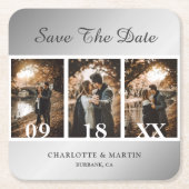 Silver Wedding Photo Save The Date Coasters Rechteckiger Pappuntersetzer (Vorderseite)