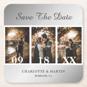 Silver Wedding Photo Save The Date Coasters Rechteckiger Pappuntersetzer