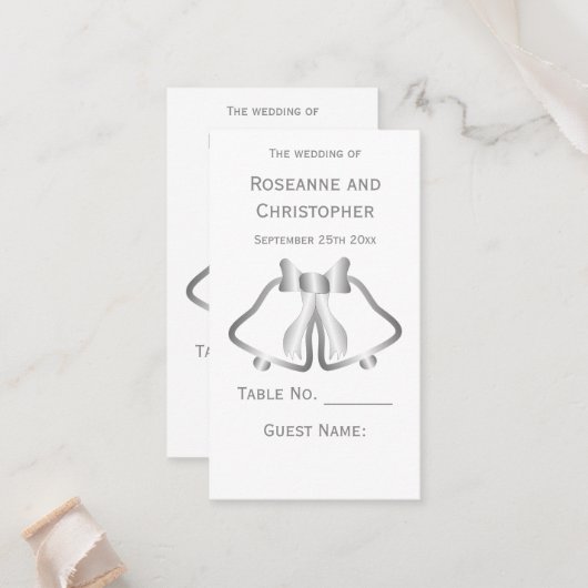 Silver Wedding Place Setzen Card Glocken Ribbon Platzkarte (Vorderseite/Rückseite Beispiel)