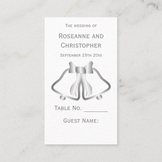 Silver Wedding Place Setzen Card Glocken Ribbon Platzkarte (Rückseite)