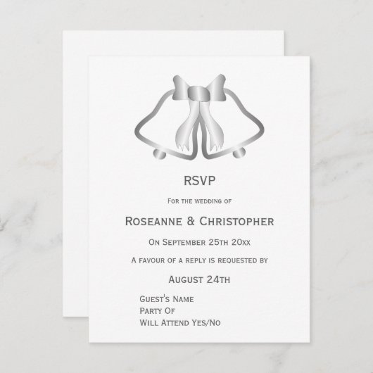 Silver Wedding RSVP Card Glocken und Ribbon (Vorne/Hinten)
