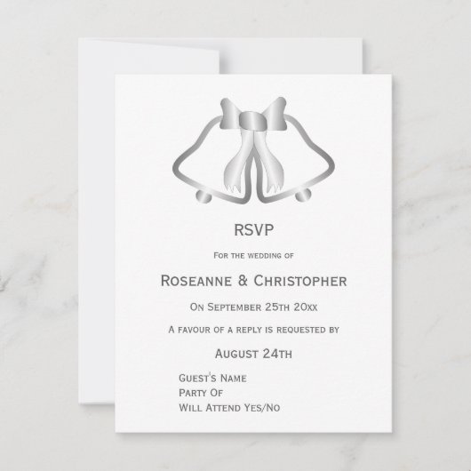 Silver Wedding RSVP Card Glocken und Ribbon Karte (Vorderseite)