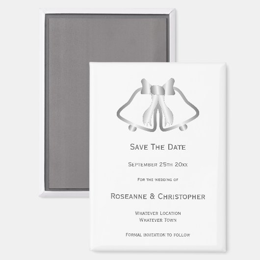 Silver Wedding Save the Date Magnet Bells Ribbon (Vorderseite/Rückseite)