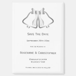 Silver Wedding Save the Date Magnet Bells Ribbon