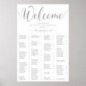 Silver Wedding Seating Chart Alphabetische Namen Poster (Vorne)