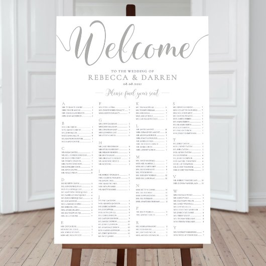 Silver Wedding Seating Chart Alphabetische Namen Poster