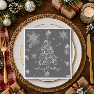 Silver Weihnachtsbaum und Schneeflocken Papier Nap Serviette