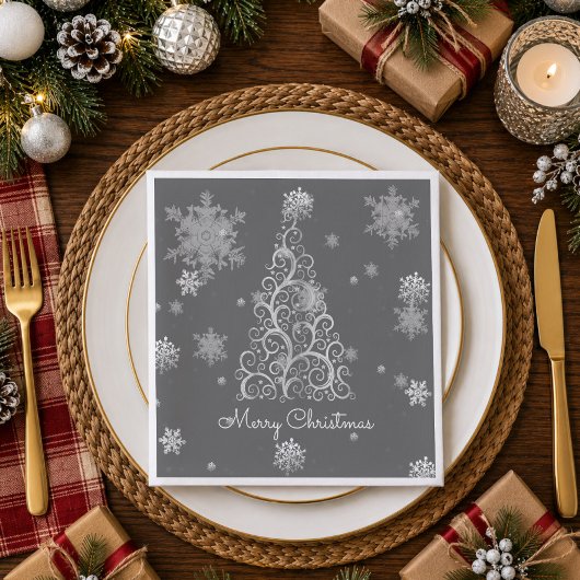 Silver Weihnachtsbaum und Schneeflocken Papier Nap Serviette