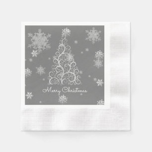 Silver Weihnachtsbaum und Schneeflocken Papier Nap Serviette