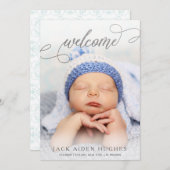 Silver Welcome Baby Birth Announcement Foto Cards Ankündigung (Vorne/Hinten)