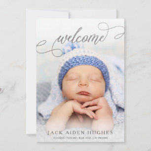 Silver Welcome Baby Birth Announcement Foto Cards Ankündigung