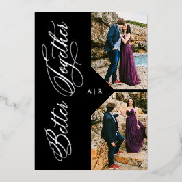 Silver Whimsical Luxury Modern 2 Fotos Collage Folieneinladung