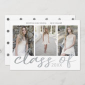 Silver Whimsical Script Foto Abschluss Card Save The Date (Vorne/Hinten)