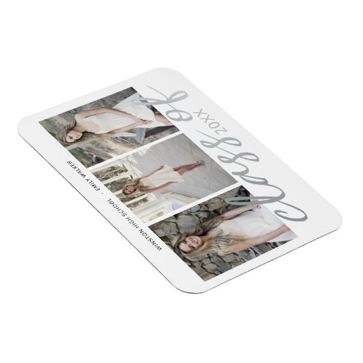 Silver Whimsical Script Foto Abschluss Magnet (Rechte Seite)