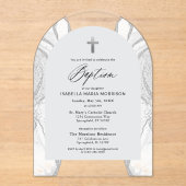 Silver White Agate Taufe Modernes Elegantes Acryleinladungen (Vorderseite)